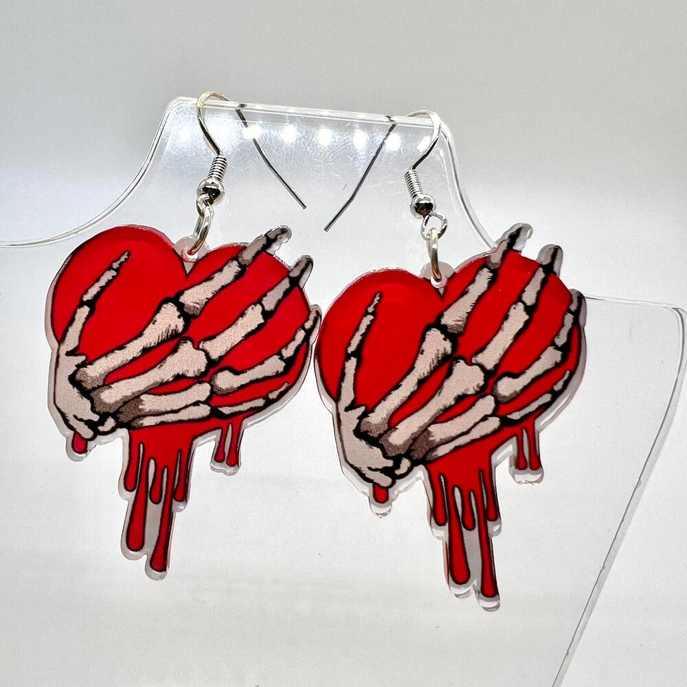 Heart Earrings - Skeleton Earrings - Halloween Earrings - Goth Earrings